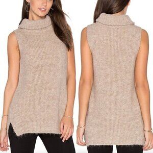 JOIE Arne Sleeveless Sweater Tan Brown Fuzzy Chunky Knit ALPACA Blend Pullover